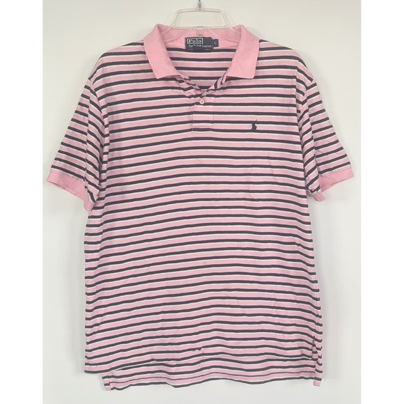 Polo Ralph Lauren Other - Polo Ralph Lauren Men L Pink Navy Blue Striped Short Sleeve Polo Shirt Cotton